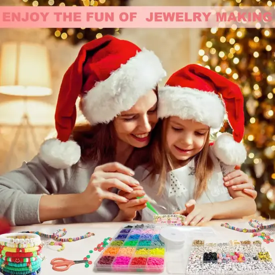 7200 Pieces Clay Beads Bracelet Making Kit, Preppy Friendship Flat Polymer Heishi Beads Jewelry Kits with Charms and Elastic Strings,Crafts Gifts Set for Girls Ages 8-12(2 Boxes) {4}