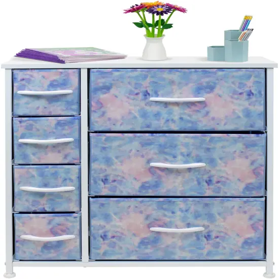 Sorbus Dresser with Drawers - Furniture Storage Tower Unit for Bedroom, Hallway, Closet, Office Organization - Steel Frame, Wood Top, Easy Pull Fabric Bins Tie Dye Blue {5}