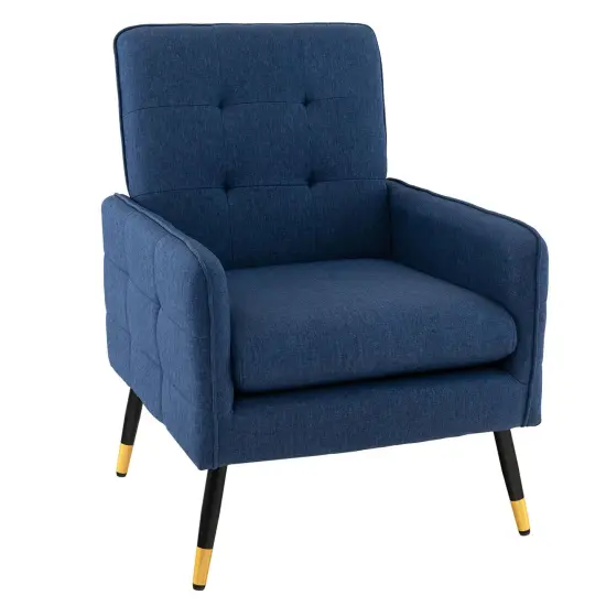 Costway Linen Fabric Accent Chair Modern Single Sofa Chair with Solid Metal Legs Blue/Grey/White {1}