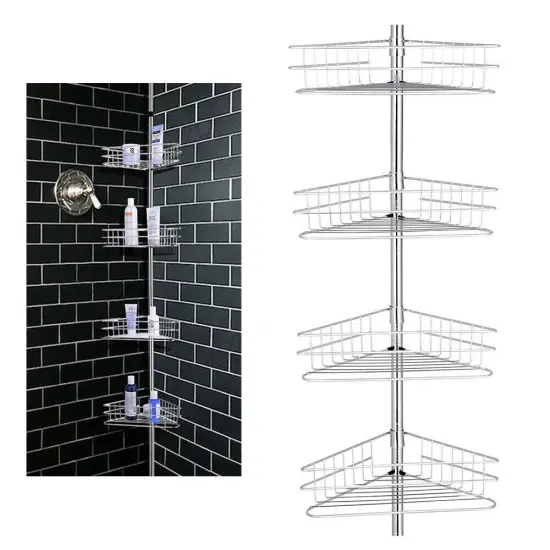4-Tier Bathroom Corner Shower Caddy Tension Pole {1}