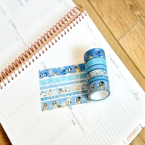 Snow Animals Penguins Polar Bears Seals Winter Arctic Animals Washi Tape Set January 2024 - W099 {6}