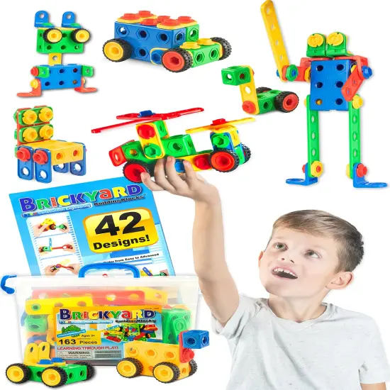 STEM Toys - Educational Building Toys for Kids Ages 4-8 with 163 Pieces, Tools, Design Guide and Toy Storage Box, Gift for Boys & Girls {2}