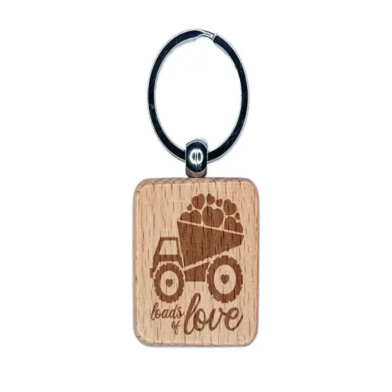 Loads of Love Construction Truck Valentine's Day Engraved Wood Square Keychain Tag Charm {1}