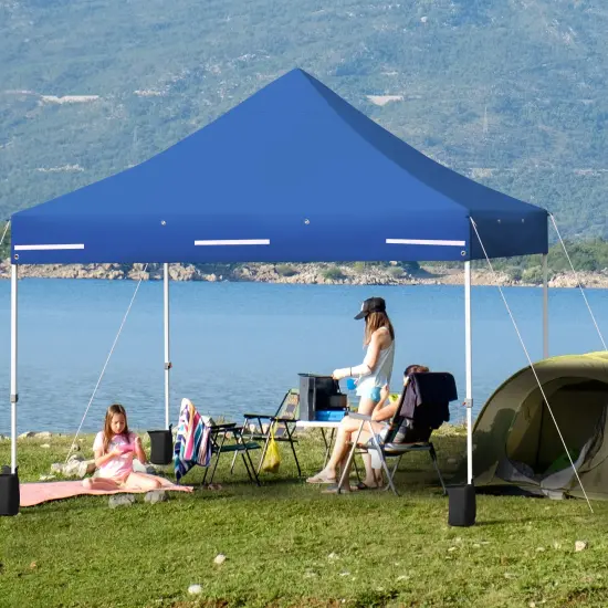 10 x 10 Feet Pop up Gazebo with 4 Height and Adjust Folding Awning Blue {1}