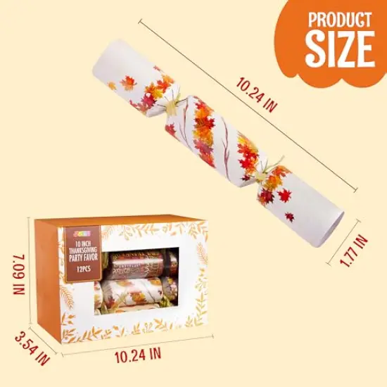 Thanksgiving Party Table Favor No Snap No Popping (12 Pack) with Party Hat, Joke & Gift Inside, Designed with Autumn Leaves, Pumpkin, Lettering for Fall Holiday, Thanksgiving Holiday Traditions {4}