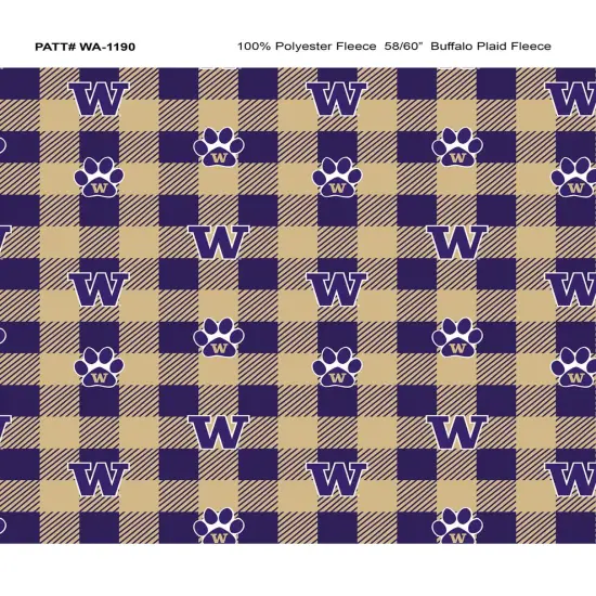 Sykel Enterprises-University of Washington Fleece Fabric-Washington Huskies Buffalo Plaid Fleece Blanket Fabric-Sold by the yard {1}