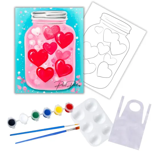 "Jar Of Hearts" DIY Canvas Art Kit, Adult Beginner, Acrylic Paint Size 11x14 inch {1}
