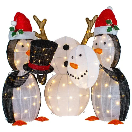 Northlight LED Lighted Penguins Building Snowman Outdoor Christmas Decoration - 35" - Set of 3 White {4}