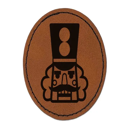 Christmas Nutcracker Head Round Iron-On Engraved Faux Leather Patch Applique - 2.5" Brown {1}