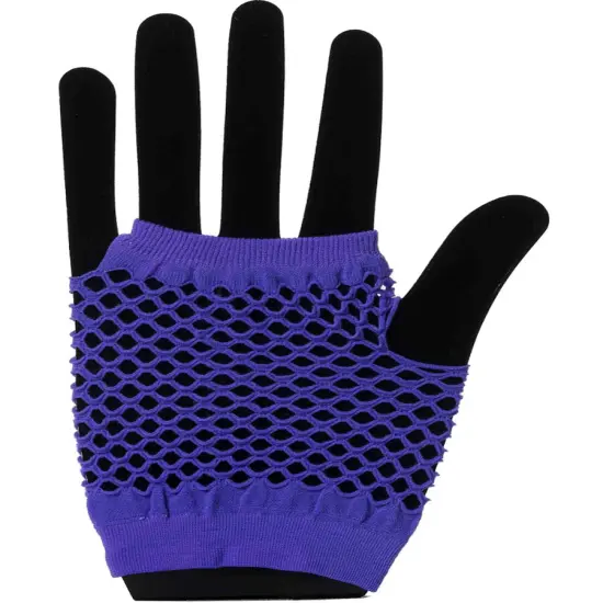 80's Purple Short Fishnet Adult Fingerless Gloves {1}
