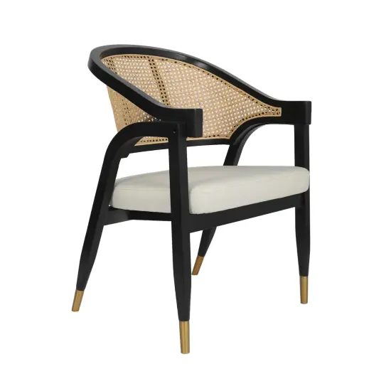 Merrick Lane Bronson Cane Rattan Padded Accent or Dining Chair with Metallic Accented Legs Black {1}
