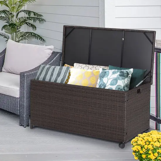 Outdoor Wicker Storage Box with Zippered Liner - 50 Gallon {1}