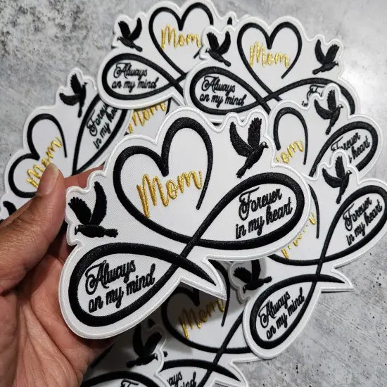 Memorial Infinity Collection: Patch Party Club, "MOM" Eternal Remembrance 1-pc, Iron-On Embroidered Patch, Sz 6", Tribute Honoring Loved One {5}