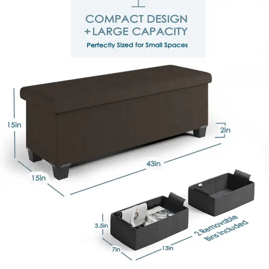 StorageBud Storage Ottoman Bench with Storage Bins {2}