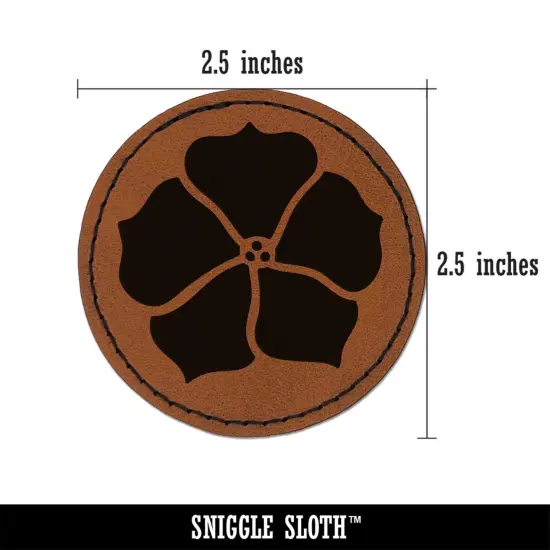 Petunia Annual Flower Round Iron-On Engraved Faux Leather Patch Applique - 2.5" Brown {3}