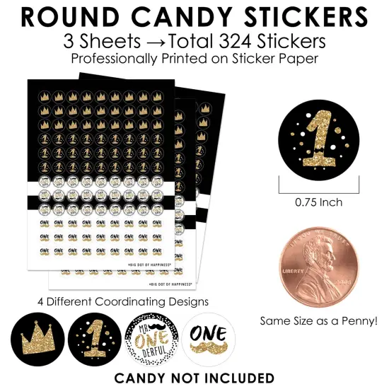 Big Dot of Happiness 1st Birthday Little Mr. Onederful - Boy First Birthday Party Small Round Candy Stickers - Party Favor Labels - 324 Count {4}
