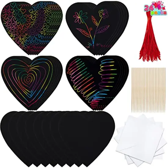 JOYIN 60 Packs Valentines Day Gifts Cards with Scratch Heart for Kids Scratch Paper Magic Color Scratch Heart Rainbow Cards for Valentine Crafts & Art Classroom Exchange, Valentine's Party Favors {2}