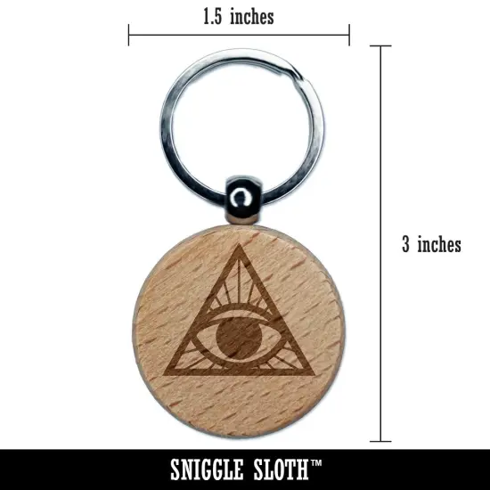 All Seeing Eye of Providence Engraved Wood Round Keychain Tag Charm {2}