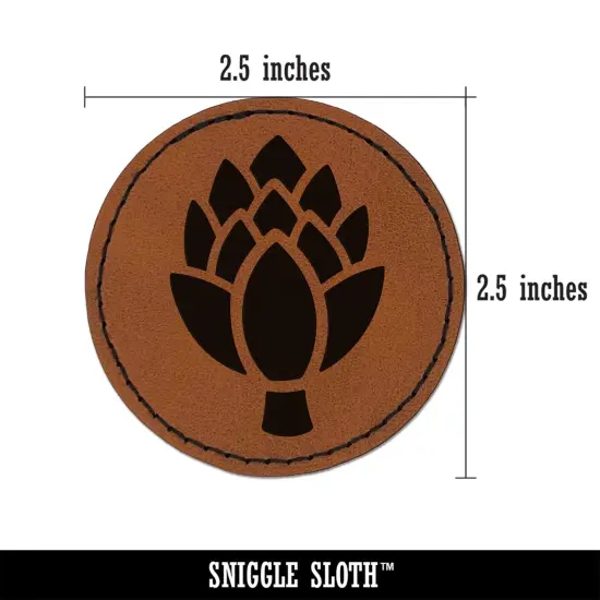 Artichoke Garden Vegetable Round Iron-On Engraved Faux Leather Patch Applique - 2.5" Brown {3}