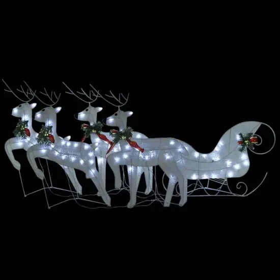 Outdoor White Christmas Decoration with 100 LEDs - Reindeer & Sleigh {2}