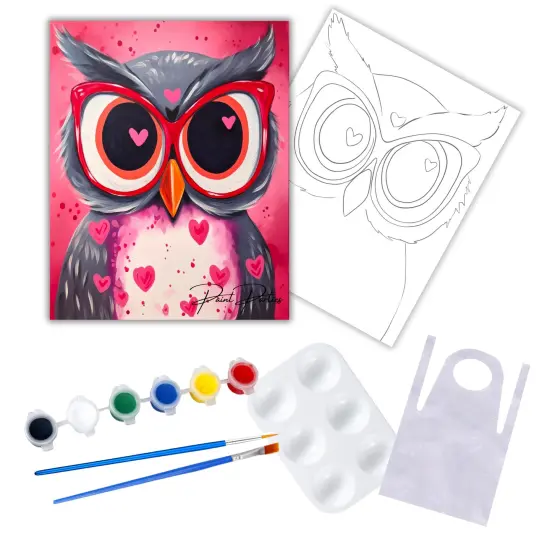 "Valentine's Day Owl" DIY Canvas Art Kit, Adult Beginner, Acrylic Paint Size 11x14 inch {1}