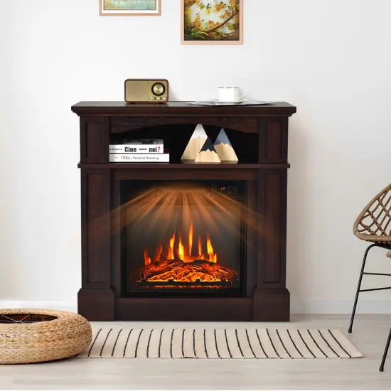 32 Inch 1400W Electric TV Stand Fireplace with Shelf-Natural {1}