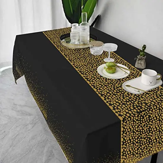 4 Packs 54"x108" Gold Wave Point Black Disposable Plastic Table Cover Waterproof Tablecloths for Rectangle Tables up to 8 ft in Length Party Decorations {4}