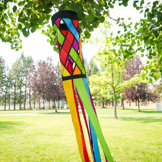 In the Breeze 5209 &mdash; Fiesta Diagonal Weave 40-inch Windsock &mdash; Colorful Lattice Windsock with Color-Coordinated Tails {4}