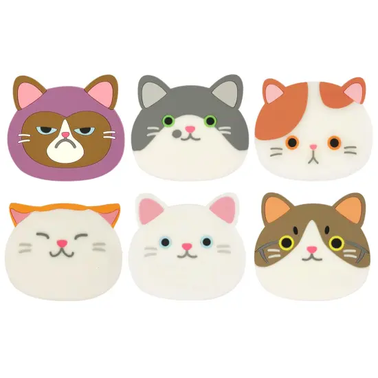 Wrapables Silicone Cute Cat Coasters for Glasses, Cups, and Drinks (Set of 6) {1}