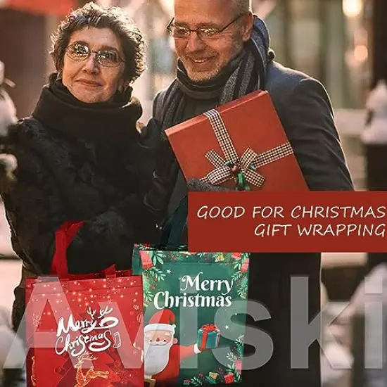 8 PCS Christmas Gift Bags,Christmas Tote Bags with Handles, Christmas Treat Bags, Multifunctional Non-Woven Christmas Bags for Gifts Wrapping Shopping, Xmas Party Supplies, 12.2×9.8×4.5inch {3}
