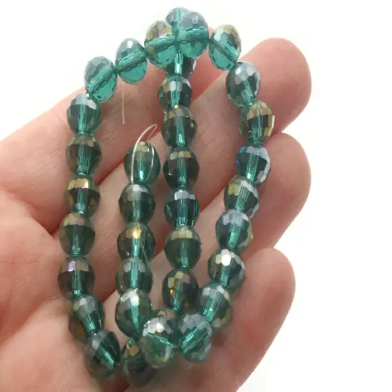 35 8mm x 7mm Green Faceted Rondelle Glass Beads {2}