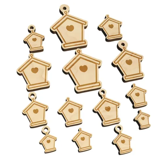 Sweet Birdhouse with Heart Mini Wood Shape Charms Jewelry DIY Craft {7}