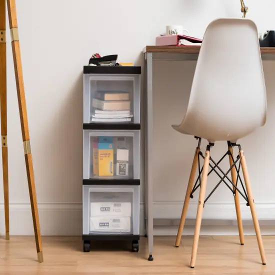 IRIS USA Medium 3 Drawer Cart with Organizer Top, Black {2}