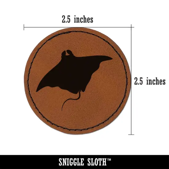 Manta Ray Solid Round Iron-On Engraved Faux Leather Patch Applique - 2.5" Brown {2}
