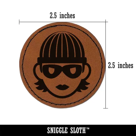 Occupation Thief Burglar Criminal Woman Icon Round Iron-On Engraved Faux Leather Patch Applique - 2.5" Brown {3}