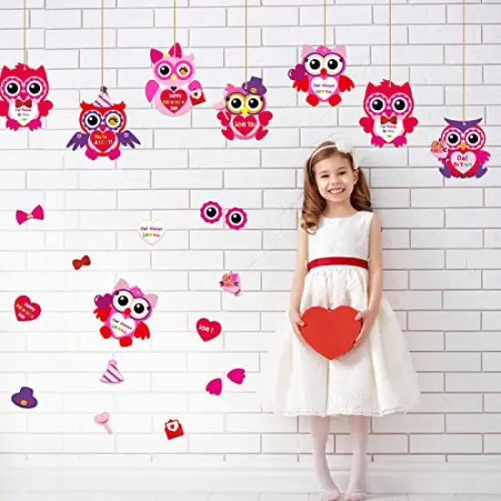 30 Pieces Valentine's Day Craft Kits DIY Owl Craft for Kids Valentine's Heart Craft Make Your Own Owl Bulk Set for Home Classroom Game Activities {3}