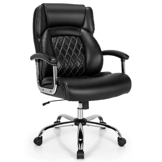 500 Lbs Height Adjustable Office Chair with Metal Base and Extra Wide Seat Black {1}