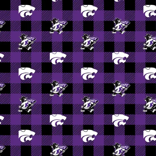 Sykel Enterprises-Kansas State University Fleece Fabric-Kansas State Wildcats Buffalo Plaid Fleece Blanket Fabric-Sold by the yard {1}