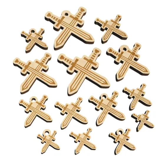 Crossed Swords Battle Icon Mini Wood Shape Charms Jewelry DIY Craft {7}