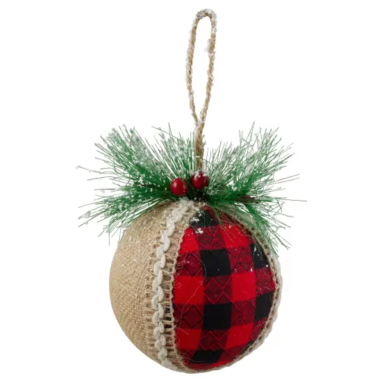Northlight Plaid with Burlap Christmas Ball Ornaments - 6" (152mm) - Red and Black - 4ct {5}