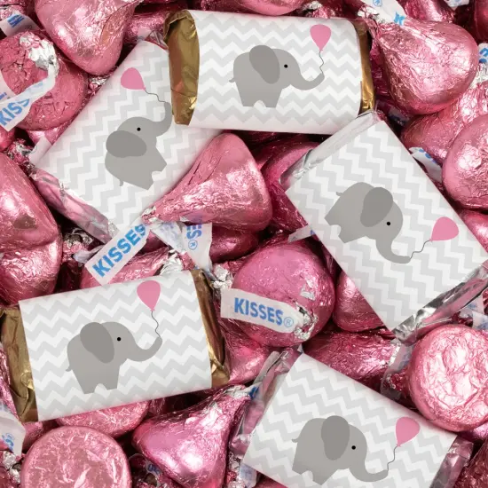 130 pcs Girl Baby Shower Candy Hershey's Chocolate Mix (1.65 lb) Pink Baby Elephant - By Just Candy {1}