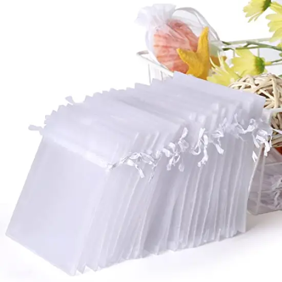 100 Pieces 4x6 (10x15cm) White Sheer Organza Bags for Wedding Favor With Drawstring, Premium Jewelry Pouches Party for Festival Gift ,Candy , Fruit Protection {2}