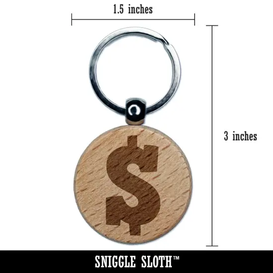 Dollar Sign Money Symbol Engraved Wood Round Keychain Tag Charm {2}