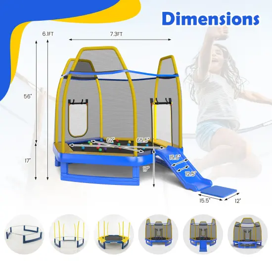 Trampoline with Ladder and Slide for Indoor and Outdoor Blue {3}