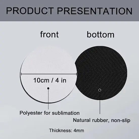 50 Pieces Sublimation Blank Cup Coasters Bulk, 4x4 Inch Round Blank Cup Mat Rubber for Sublimation Transfer Heat Press Printing DIY Crafts {5}