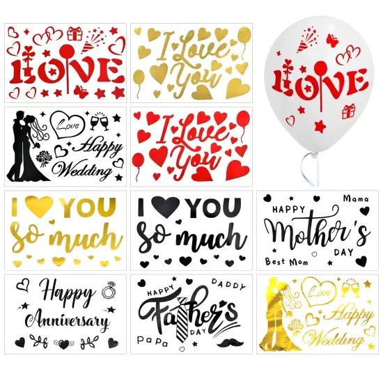 Wrapables Bobo Balloon Stickers, DIY Balloon Decoration Decals for Birthday Parties, Wedding Anniversaries, Celebrations (Set of 10), Love & Celebration {1}