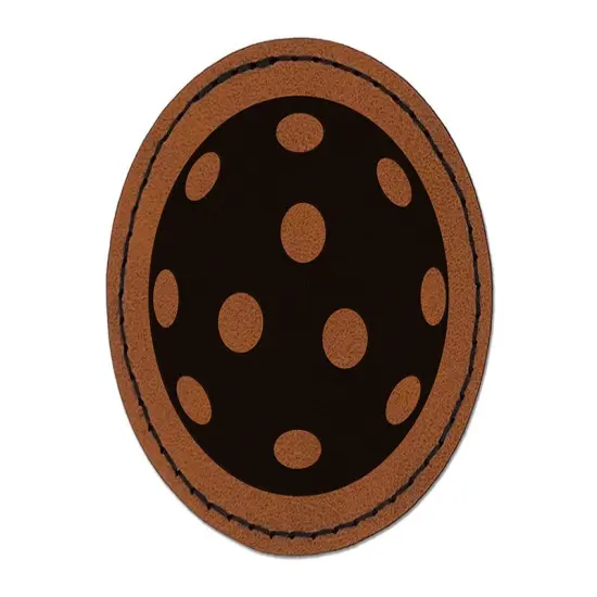 Pickleball Ball Holes Round Iron-On Engraved Faux Leather Patch Applique - 2.5" Brown {1}