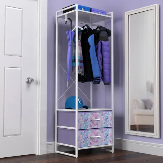 Sorbus Clothing Rack with Drawers - Clothes Stand Dresser - Wood Top, Steel Frame, & Fabric Drawers - Tall Closet Storage Organizer - Garment Rack for Hanging Shirts, Dresses, & Jackets Tie dye purple {2}