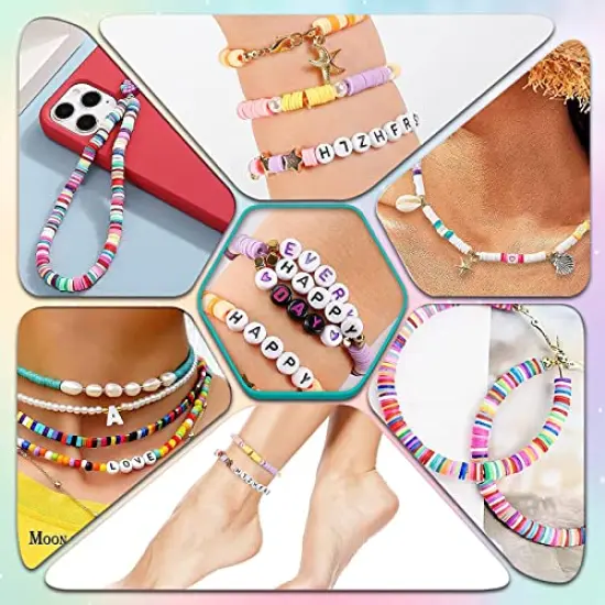 Flat Clay Beads for Jewelry Bracelet Making Kit, 6mm Flat Polymer Heishi Beads DIY Arts and Crafts Kit with Smiley Face Letter Bead,Gifts Toys for Girls Age 6-12 {3}