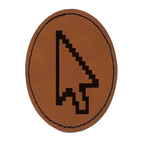 Digital Mouse Arrow Pointer Icon Round Iron-On Engraved Faux Leather Patch Applique - 2.5" Brown {1}